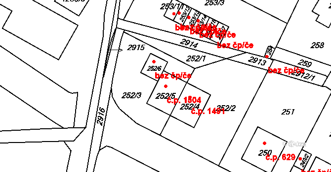 Braník 1504, Praha na parcele st. 252/5 v KÚ Braník, Katastrální mapa