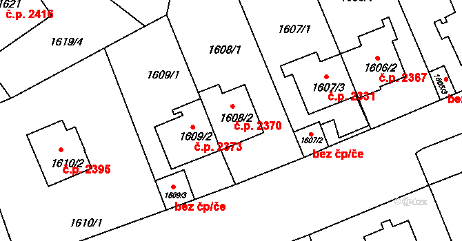 Strašnice 2370, Praha na parcele st. 1608/2 v KÚ Strašnice, Katastrální mapa