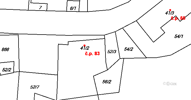 Dlouhá Lhota 83 na parcele st. 41/2 v KÚ Dlouhá Lhota u Dobříše, Katastrální mapa