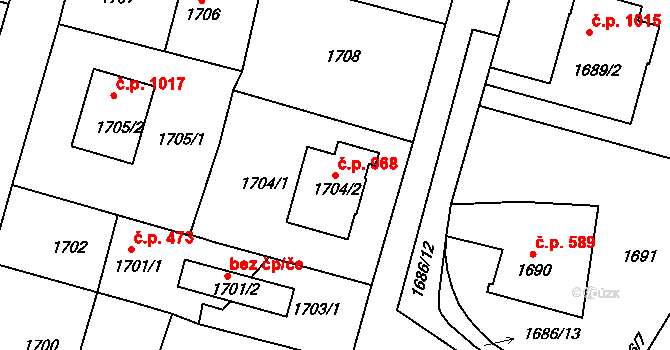 Sedlčany 968 na parcele st. 1704/2 v KÚ Sedlčany, Katastrální mapa