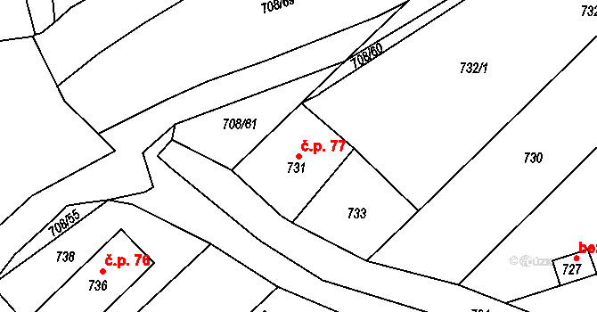 Chotěbuz 77 na parcele st. 731 v KÚ Zpupná Lhota, Katastrální mapa