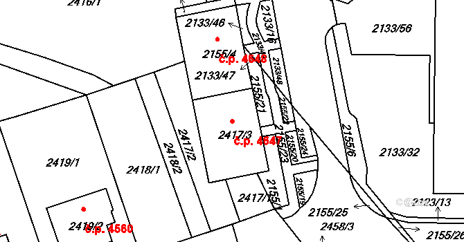 Chomutov 4647 na parcele st. 2417/3 v KÚ Chomutov II, Katastrální mapa