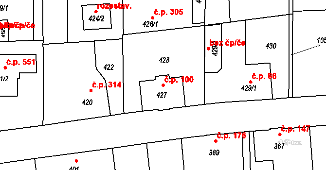 Liberec VII-Horní Růžodol 100, Liberec na parcele st. 427 v KÚ Horní Růžodol, Katastrální mapa