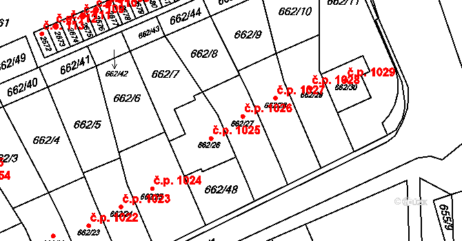 Oslavany 1026 na parcele st. 662/27 v KÚ Oslavany, Katastrální mapa