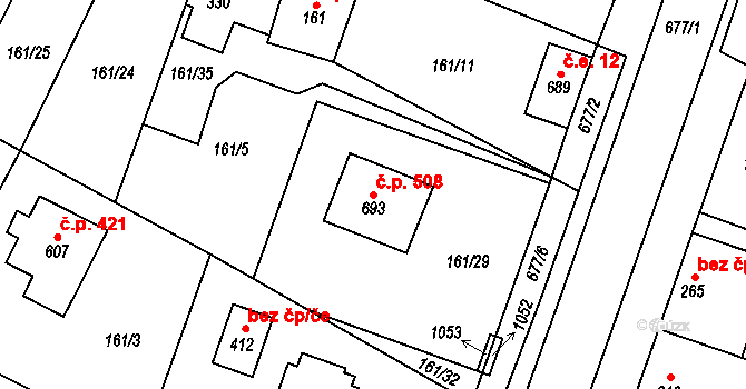 Líbeznice 508 na parcele st. 693 v KÚ Líbeznice, Katastrální mapa