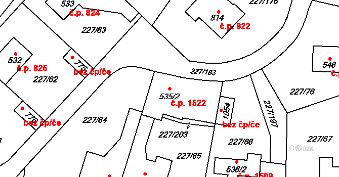 Švermov 1522, Kladno na parcele st. 535/2 v KÚ Hnidousy, Katastrální mapa