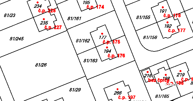 Nupaky 176 na parcele st. 194 v KÚ Nupaky, Katastrální mapa
