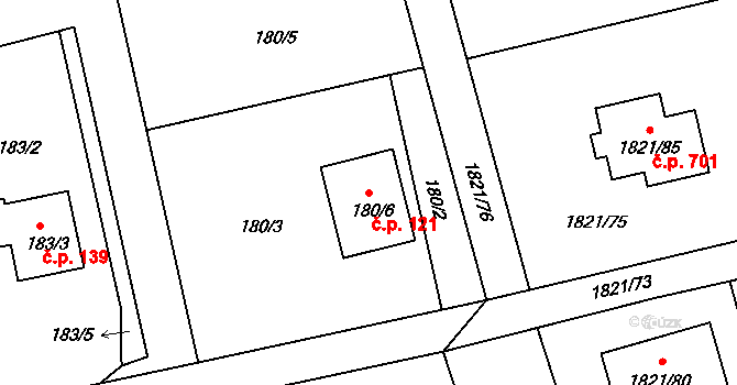 Šenov u Nového Jičína 121 na parcele st. 180/6 v KÚ Šenov u Nového Jičína, Katastrální mapa