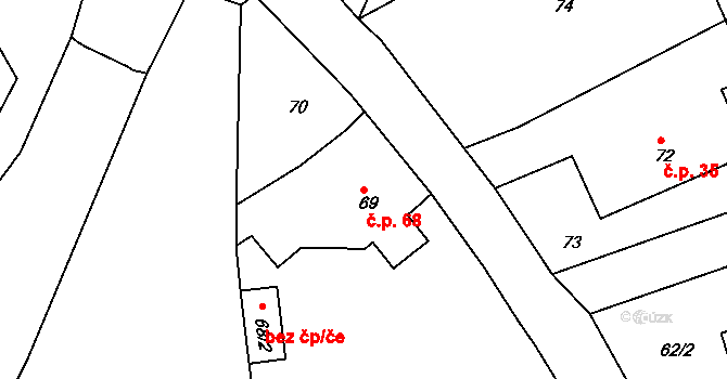 Horní Pochlovice 68, Kaceřov na parcele st. 69 v KÚ Horní Pochlovice, Katastrální mapa