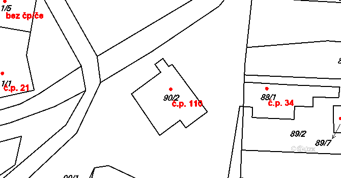 Pětipsy 110 na parcele st. 90/2 v KÚ Pětipsy, Katastrální mapa