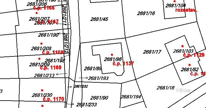 Bučovice 1137 na parcele st. 2681/96 v KÚ Bučovice, Katastrální mapa