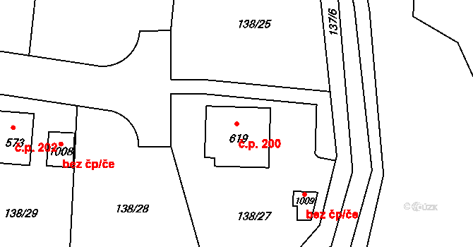 Přemyšlení 200, Zdiby na parcele st. 619 v KÚ Přemyšlení, Katastrální mapa