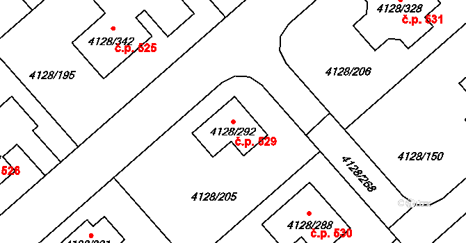 Choceňské Předměstí 529, Vysoké Mýto na parcele st. 4128/292 v KÚ Vysoké Mýto, Katastrální mapa