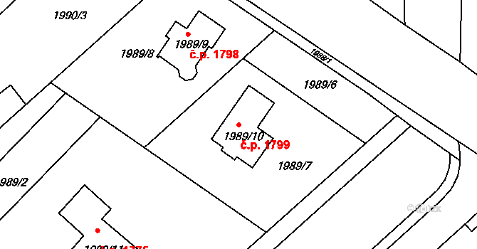 Jirkov 1799 na parcele st. 1989/10 v KÚ Jirkov, Katastrální mapa