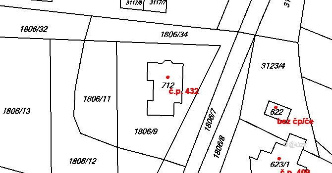 Brumovice 432 na parcele st. 712 v KÚ Brumovice, Katastrální mapa