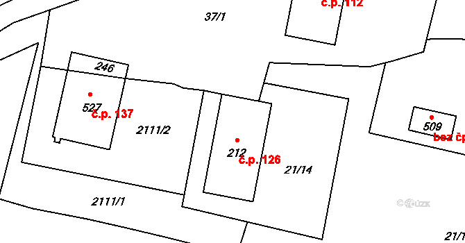Olbramovice Ves 126, Olbramovice na parcele st. 212 v KÚ Olbramovice u Votic, Katastrální mapa