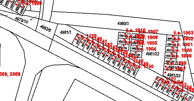 Tábor 1143 na parcele st. 4981/6 v KÚ Tábor, Katastrální mapa