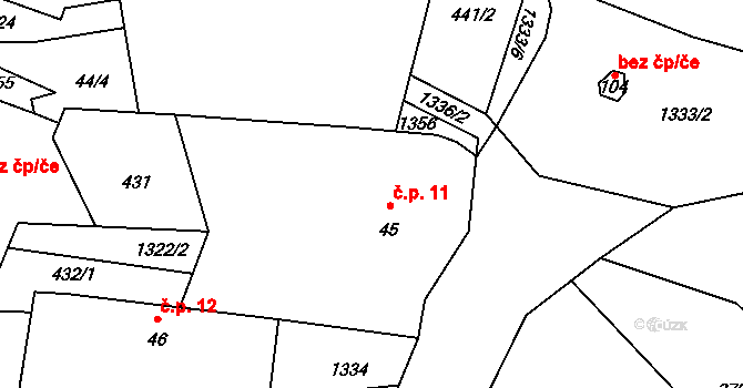 Křenovičky 11, Heřmaničky na parcele st. 45 v KÚ Velké Heřmanice, Katastrální mapa