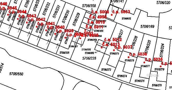 Jihlava 4996 na parcele st. 5706/328 v KÚ Jihlava, Katastrální mapa
