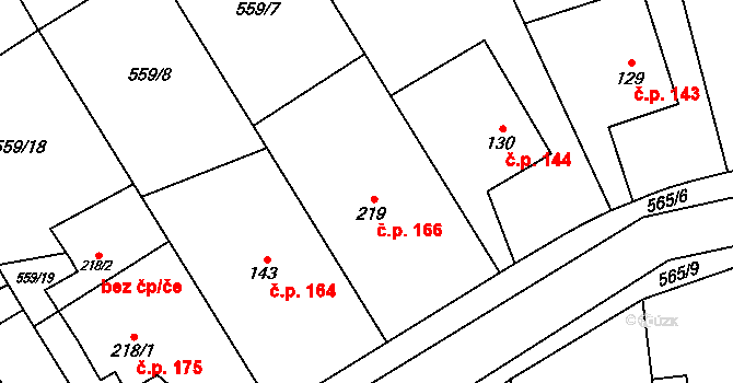 Štěpánov nad Svratkou 166 na parcele st. 219 v KÚ Štěpánov nad Svratkou, Katastrální mapa