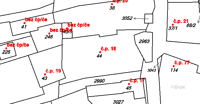 Loučka 18 na parcele st. 44 v KÚ Loučka I, Katastrální mapa