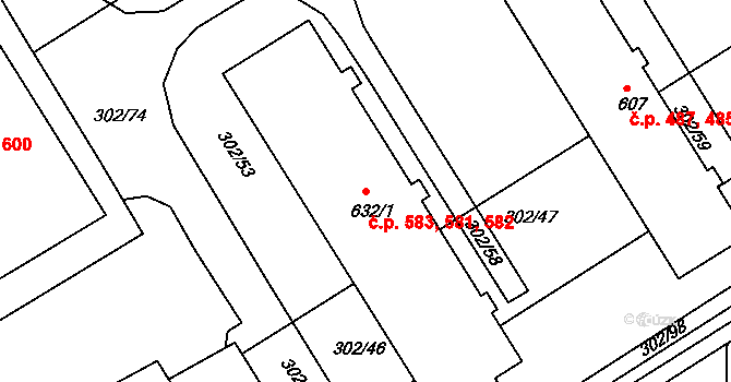 Slavičín 581,582,583 na parcele st. 632/1 v KÚ Slavičín, Katastrální mapa