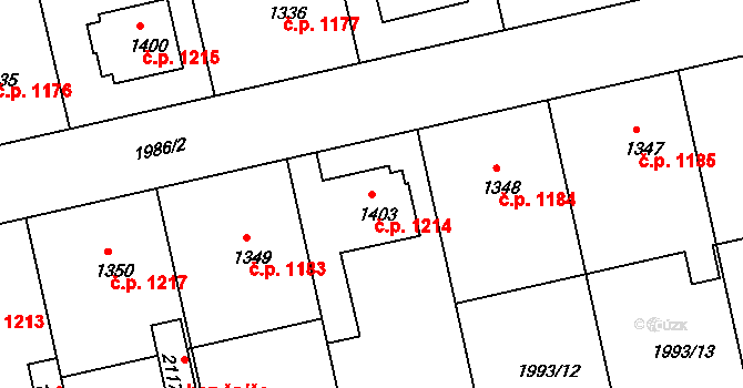 Otrokovice 1214 na parcele st. 1403 v KÚ Otrokovice, Katastrální mapa
