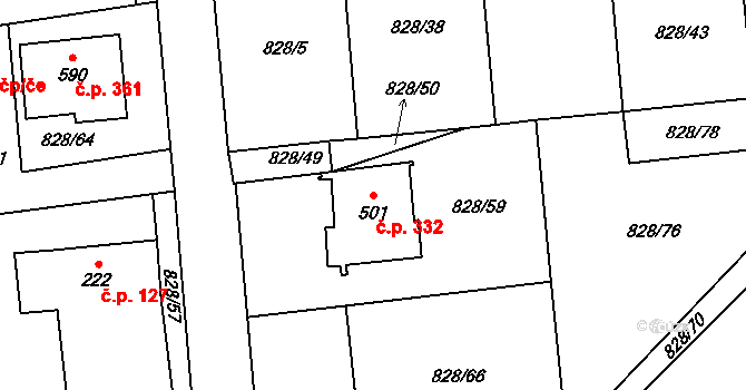 Louky 332, Zlín na parcele st. 501 v KÚ Louky nad Dřevnicí, Katastrální mapa