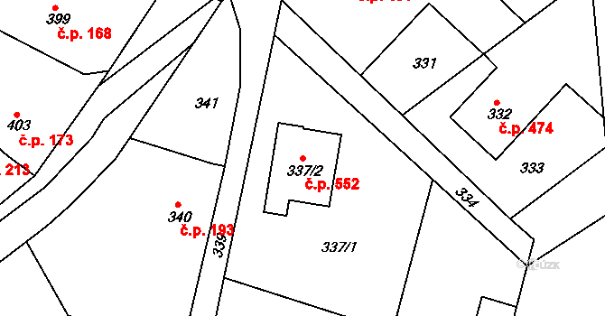 Želechovice nad Dřevnicí 552 na parcele st. 337/2 v KÚ Želechovice nad Dřevnicí, Katastrální mapa