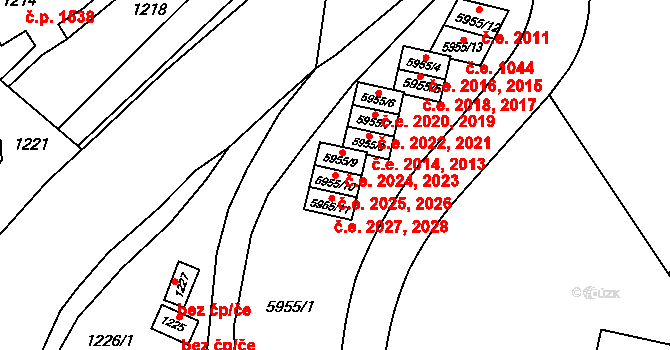 Šternberk 2025,2026 na parcele st. 5955/10 v KÚ Šternberk, Katastrální mapa
