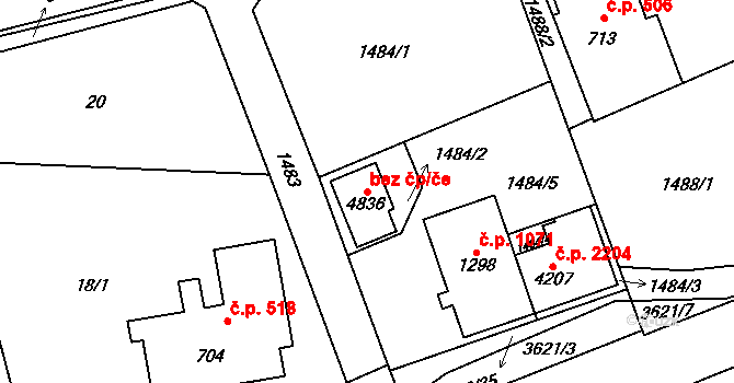 Rožnov pod Radhoštěm 43059759 na parcele st. 4836 v KÚ Rožnov pod Radhoštěm, Katastrální mapa