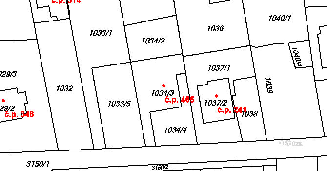 Píšť 465 na parcele st. 1034/3 v KÚ Píšť, Katastrální mapa