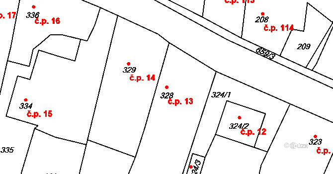 Rohov 13 na parcele st. 328 v KÚ Rohov, Katastrální mapa
