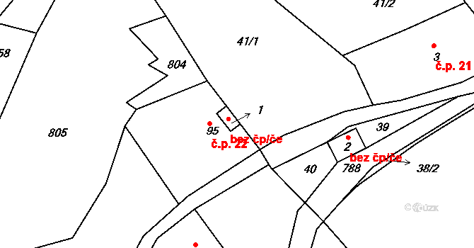 Osečnice 44263759 na parcele st. 1 v KÚ Osečnice, Katastrální mapa