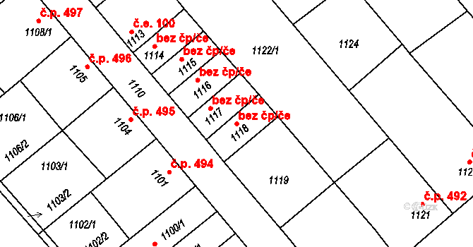 Mikulčice 44813759 na parcele st. 1118 v KÚ Mikulčice, Katastrální mapa