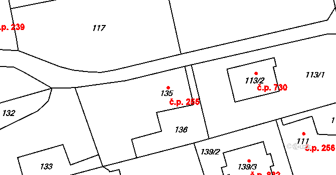 Bolatice 255 na parcele st. 135 v KÚ Bolatice, Katastrální mapa