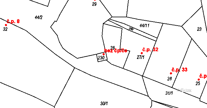 Klučov 49604759 na parcele st. 230 v KÚ Skramníky, Katastrální mapa