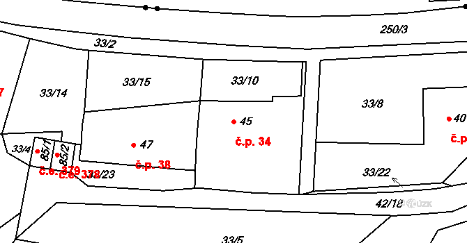 Chanov 34, Obrnice na parcele st. 45 v KÚ Chanov, Katastrální mapa
