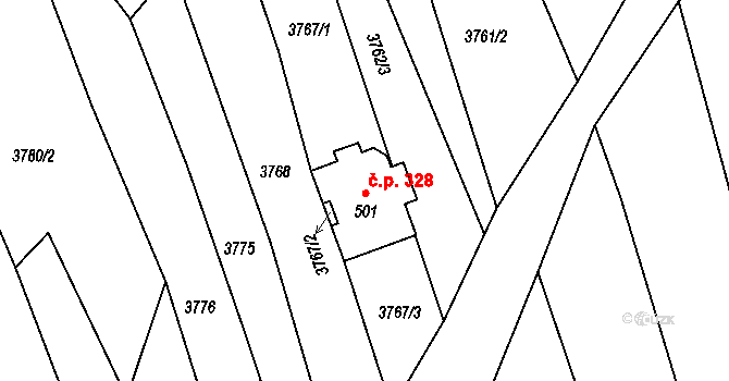 Besednice 328 na parcele st. 501 v KÚ Besednice, Katastrální mapa