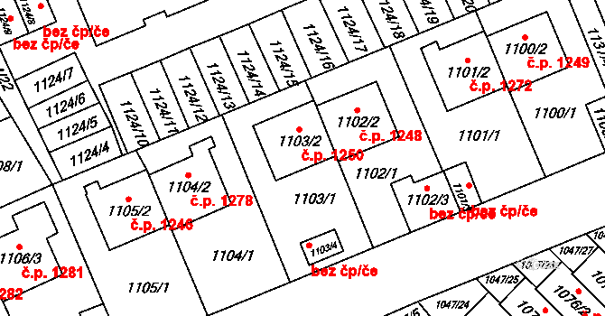 Třešť 1250 na parcele st. 1103/2 v KÚ Třešť, Katastrální mapa