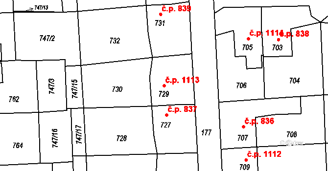 Horní Suchá 1113 na parcele st. 729 v KÚ Horní Suchá, Katastrální mapa
