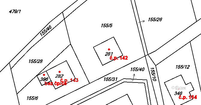 Jíloviště 142 na parcele st. 281 v KÚ Jíloviště, Katastrální mapa