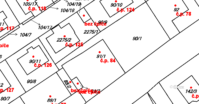 Plzeňské Předměstí 84, Horšovský Týn na parcele st. 91/1 v KÚ Horšovský Týn, Katastrální mapa