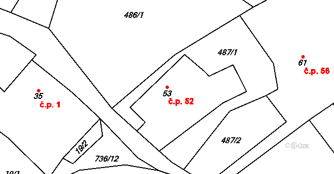 Mezholezy 52 na parcele st. 53 v KÚ Mezholezy u Černíkova, Katastrální mapa