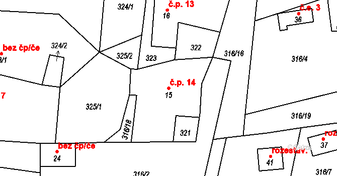 Málkovice 14, Pernarec na parcele st. 15 v KÚ Málkovice u Pernarce, Katastrální mapa