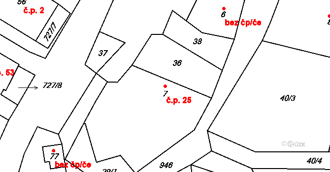 Zdebořice 25, Plánice na parcele st. 7 v KÚ Zdebořice, Katastrální mapa