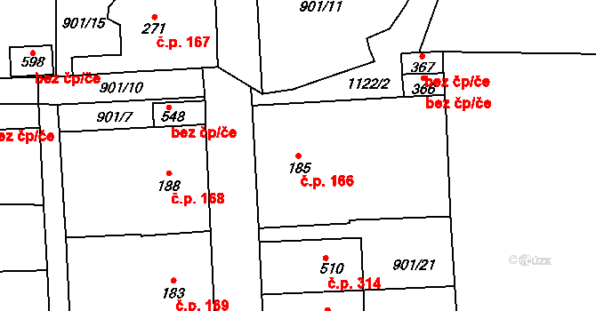 Velká Ves 166, Broumov na parcele st. 185 v KÚ Velká Ves u Broumova, Katastrální mapa