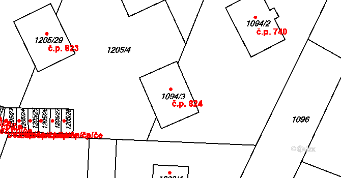 Česká Skalice 824 na parcele st. 1094/3 v KÚ Česká Skalice, Katastrální mapa