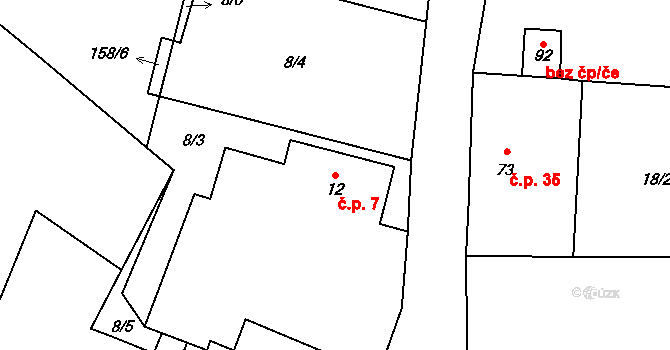 Heřmanice 7 na parcele st. 12 v KÚ Heřmanice nad Labem, Katastrální mapa