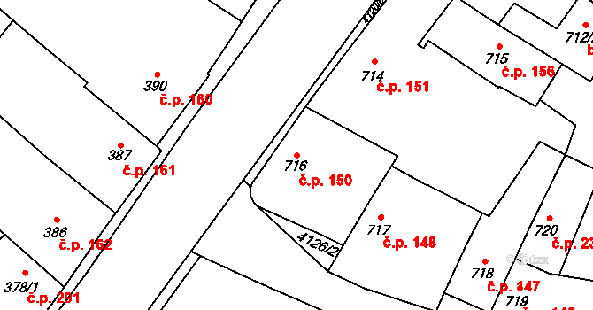 Jakubské Předměstí 150, Jaroměř na parcele st. 716 v KÚ Jaroměř, Katastrální mapa